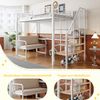 Etagenbett (90 x 200 ) mit stabilem Metallrahmen, Hochbett mit abnehmbarem Polstersofa, Stauraum und Sicherheitstreppe. Geeignet für Kinder, Jugendliche und Erwachsene Weiß Bild 4