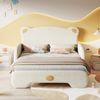 (Mit Matratze) Doppelbett in Bärenform, Polsterbett, Kinderbett, Tagesbett, Ausziehbett, mit weichen Schutzkanten, mit Holzlatten, Samt, Beige (140x105cm&140x200cm), Matratze aus weißem Schwamm Bild 2