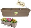Blumenkasten Balkon Balkonkasten mit Halterung Blumenkasten mit Wasserspeicher Blumentopf Balkongeländer Blumenkastenhalterung Balkon Pflanzkasten Taupe 60 cm Bild 1