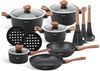 Edenberg Topf-Set Schönes modernes schwarzes Topfset mit Kasserolle, Pfannen, Edelstahl, Keramik, Aluminiumguss (Schöne Töpfe mit einzigartigem Design, 15-tlg, Zeitloses Design des Topfsets. Eine ideale Geschenkidee! Hochwertig) Bild 2