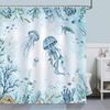 Agger Duschvorhang Duschvorhang Qualle Blau Ozean Meeresschildkröte 180 x 180 cm Breite 180 cm, Anti-Schimmel Wasserdicht Polyester Stoff Waschbar Bad Vorhäng Bild 2