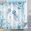 Agger Duschvorhang Duschvorhang Qualle Blau Ozean Meeresschildkröte 180 x 180 cm Breite 180 cm, Anti-Schimmel Wasserdicht Polyester Stoff Waschbar Bad Vorhäng Bild 3