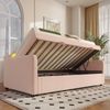 Tagesbett 90x200 cm mit hydraulischem Stauraum und LED-Beleuchtung,elegantes Polsterbett mit gewelltem Kopfteil,Rosa Bild 5