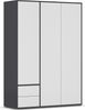 rauch Kleiderschrank Nabila, Drehtürenschrank, Garderobenschrank, 3-türig, 2 Schubkästen, mit 1 Kleiderstange und 3 Einlegeböden, Farbe Weiß/Grau metallic, Schwarz, mit Push-to-Open Funktion, 140x194x53cm Bild 3