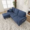 Merax 166 cm L-förmiges Ecksofa mit Chaiselongue – 3-Sitzer Sofa, Cordstoff, Kunststoffbeine, Blau Bild 2