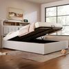 Polsterbett 140x200 cm mit verstellbarem Kopfteil, Steckdosen & USB/Type-C,Stauraum,Leinenstoff beige,inklusive Matratze Bild 4