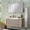 FACKELMANN LUXOR Badmöbel Set 7-teilig 120 cm breit, Braun hell, Waschbecken Gussmarmor Weiß + LED Spiegelschrank + Hängeschränke + Unterschränke mit Spiegelfläche Bild 2
