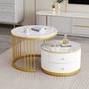 Couchtisch-Set rund, 60 x 60 x 45,5 & 50 x 50 x 32 cm, MDF in weißer Hochglanz-Marmoroptik, 2 Schubladen Bild 4