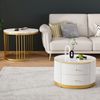 Couchtisch-Set rund, 60 x 60 x 45,5 & 50 x 50 x 32 cm, MDF in weißer Hochglanz-Marmoroptik, 2 Schubladen Bild 3