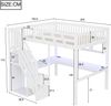 Merax Hochbett 140*200cm Kinderbett Massivholzbett, Jugendbett, Doppelbett, Treppe mit Aufbewahrungsschrank, mit einem Schreibtisch, mit USB-Steckdose und mit LED-Licht, weiß Bild 4