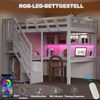 Merax Hochbett 140*200cm Kinderbett Massivholzbett, Jugendbett, Doppelbett, Treppe mit Aufbewahrungsschrank, mit einem Schreibtisch, mit USB-Steckdose und mit LED-Licht, weiß Bild 2