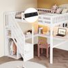Merax Hochbett 140*200cm Kinderbett Massivholzbett, Jugendbett, Doppelbett, Treppe mit Aufbewahrungsschrank, mit einem Schreibtisch, mit USB-Steckdose und mit LED-Licht, weiß Bild 3
