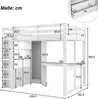 Hochbett mit Schreibtisch, Stauraum, LED-Streifen, Regal, offenem Kleiderschrank, Schubladen, Rausfallschutz und Leiter, Kinderbett, USB, Kiefer Bild 5
