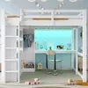 Hochbett mit Schreibtisch, Stauraum, LED-Streifen, Regal, offenem Kleiderschrank, Schubladen, Rausfallschutz und Leiter, Kinderbett, USB, Kiefer Bild 4