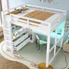 Hochbett mit Schreibtisch, Stauraum, LED-Streifen, Regal, offenem Kleiderschrank, Schubladen, Rausfallschutz und Leiter, Kinderbett, USB, Kiefer Bild 3