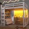 Hochbett mit Schreibtisch, Stauraum, LED-Streifen, Regal, offenem Kleiderschrank, Schubladen, Rausfallschutz und Leiter, Kinderbett, USB, Kiefer Bild 2