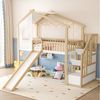Merax Hochbett (1-St, Hausdesign Etagenbett Stockbett Jugendbett) Massivholz Kinderbett 90x200cm mit Rutsche, Stauraumtreppe und Fenster Bild 3