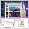 Hochbett mit RGB LED-Streifen, Regal, Schreibtisch, Schubladen und Wandgitter, 140x200 cm, Treppe mit offenem Kleiderschrank, Kinderbett, Metallbett Bild 5