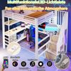 Hochbett mit RGB LED-Streifen, Regal, Schreibtisch, Schubladen und Wandgitter, 140x200 cm, Treppe mit offenem Kleiderschrank, Kinderbett, Metallbett Bild 3