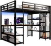 Hochbett mit RGB LED-Streifen, Schreibtisch, Lattenrost, Trittleiter, Kleiderschrank, USB, Rausfallschutz, 140x200cm, Kinderbett, Metallbett Bild 4