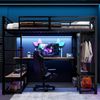 Hochbett mit RGB LED-Streifen, Schreibtisch, Lattenrost, Trittleiter, Kleiderschrank, USB, Rausfallschutz, 140x200cm, Kinderbett, Metallbett Bild 2