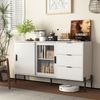 Sideboard in Weiß H 91.5 x T 155 x B 40 cm mit 2 Türen aus Riffelglas und 3 Schubladen Bild 2