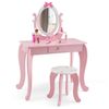2-in-1 Kinder Schminktisch-Set aus Holz mit Hocker für Kinder von 3–7 Jahren Rosa + Weiß Bild 2