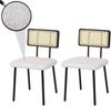 2er-Set Esszimmerstuhl HWC-K88, Lehnstuhl Stuhl, Holz Poly-Rattan Metall Bouclé ~ Stoff/Textil weiß Bild 1