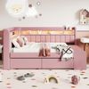 Merax Daybett 90x200 cm mit USB-Anschluss & LED-Lichtleiste (Jugendbett Einzelbett Kinderbett, 1 tlg), Schlafsofa Tagesbett mit Schuhschrank, 2 Schubladen & Ablage, Leinen Bild 3