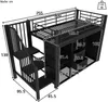 Hochbett mit Kleiderschrank, LED-Streifen, Lattenrost, Treppe und Rausfallschutz, 90x200cm, Kinderbett, Metallbett Bild 5