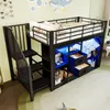 Hochbett mit Kleiderschrank, LED-Streifen, Lattenrost, Treppe und Rausfallschutz, 90x200cm, Kinderbett, Metallbett Bild 2