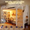 Hochbett,Eisenrahmen Ablagefach integrierte Stufen Schutzgeländer Leiter mit LED-Lichtleiste offener Stauraum unter dem Bett Matratze nicht im Lieferumfang enthalten,Eisen,Weiß,90 x 200 cm Bild 2