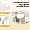 Hochbett,Eisenrahmen Ablagefach integrierte Stufen Schutzgeländer Leiter mit LED-Lichtleiste offener Stauraum unter dem Bett Matratze nicht im Lieferumfang enthalten,Eisen,Weiß,90 x 200 cm Bild 3