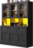 Küchenschrank, Hochschrank Küchenbuffet, Vitrinenschrank, Buffetschrank mit verstellbaren Ablagen, Sideboard mit LED-Beleuchtung, Variable Lichtfarben, Holz, Weiß/Schwarz, 140 x 40 x 175 cm Bild 5