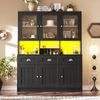 Küchenschrank, Hochschrank Küchenbuffet, Vitrinenschrank, Buffetschrank mit verstellbaren Ablagen, Sideboard mit LED-Beleuchtung, Variable Lichtfarben, Holz, Weiß/Schwarz, 140 x 40 x 175 cm Bild 3