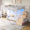 Merax Kinderbett, Hochbett, 140 x 200 cm, Jugendbett, mit LED-Lichtleiste, Treppenkonstruktionen mit Stauraum, Ohne Matratze, Weiß Bild 2