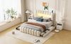 Merax Polsterbett LED Beleuchtung Doppelbett mit 4 Schubladen und USB-Aufladen 160x200cm, Samt, Beige Bild 3