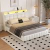 Polsterbett mit LED-Streifen, Stauraum, USB, Lattenrost und gepolstertem Kopfteil, 160x200 cm, Doppelbett, Stauraumbett, Kunstleder Bild 2