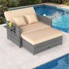 COSTWAY Loungebett, Gartenliege mit Auflage, verstellbarer Rückenlehne, Stauraum Rattan Bild 2