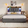 Polsterbett mit LED-Beleuchtung und Stauraum, 90x200 cm, Kopfteil gepolstert, Typ-C, USB, Einzelbett, Leinen Bild 2