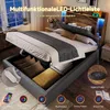Polsterbett mit LED-Beleuchtung und Stauraum, 90x200 cm, Kopfteil gepolstert, Typ-C, USB, Einzelbett, Leinen Bild 4