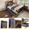 Polsterbett mit LED-Beleuchtung und Stauraum, 90x200 cm, Kopfteil gepolstert, Typ-C, USB, Einzelbett, Leinen Bild 5
