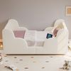 Kinderbett 90 x 200cm, Polsterbett, Einzelbett, mit Schutzgeländer, mit Nachtlicht und USB-Ladeanschluss und Ablagefächern, Bettbeine aus Massivholz, beige Bouclé Bild 3