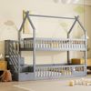 Merax Kinderbett 90x200cm Etagenbett Massivholzbett mit Dach, Sicherheitstreppe und Stauraumschubladen, Grau Bild 2
