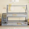 Merax Kinderbett 90x200cm Etagenbett Massivholzbett mit Dach, Sicherheitstreppe und Stauraumschubladen, Grau Bild 3