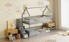 Merax Kinderbett 90x200cm Etagenbett Massivholzbett mit Dach, Sicherheitstreppe und Stauraumschubladen, Grau Bild 5