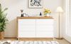 Flieks Schreibtisch mit Rollen, drehbare Tischplatte, multifunktionaler 2-in-1 Schreibtisch & Sideboard, 6 Schubladen, 120 × 50 × 78 cm, Weiß/Eiche Bild 3