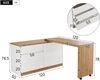 Flieks Schreibtisch mit Rollen, drehbare Tischplatte, multifunktionaler 2-in-1 Schreibtisch & Sideboard, 6 Schubladen, 120 × 50 × 78 cm, Weiß/Eiche Bild 4