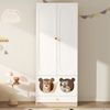Merax 200cm Kinderkleiderschrank mit Bügelstange, mit Katzenbett, Lackierte Platten + Spanplatte, bunte Keramikgriffen, Weiß + Naturholzfarbe Bild 5