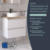 BADEDU GERS Waschbecken mit Unterschrank 60 cm breit, Weiß, Aufsatzwaschbecken Keramik Weiß, Waschtischplatte Braun hell Bild 2